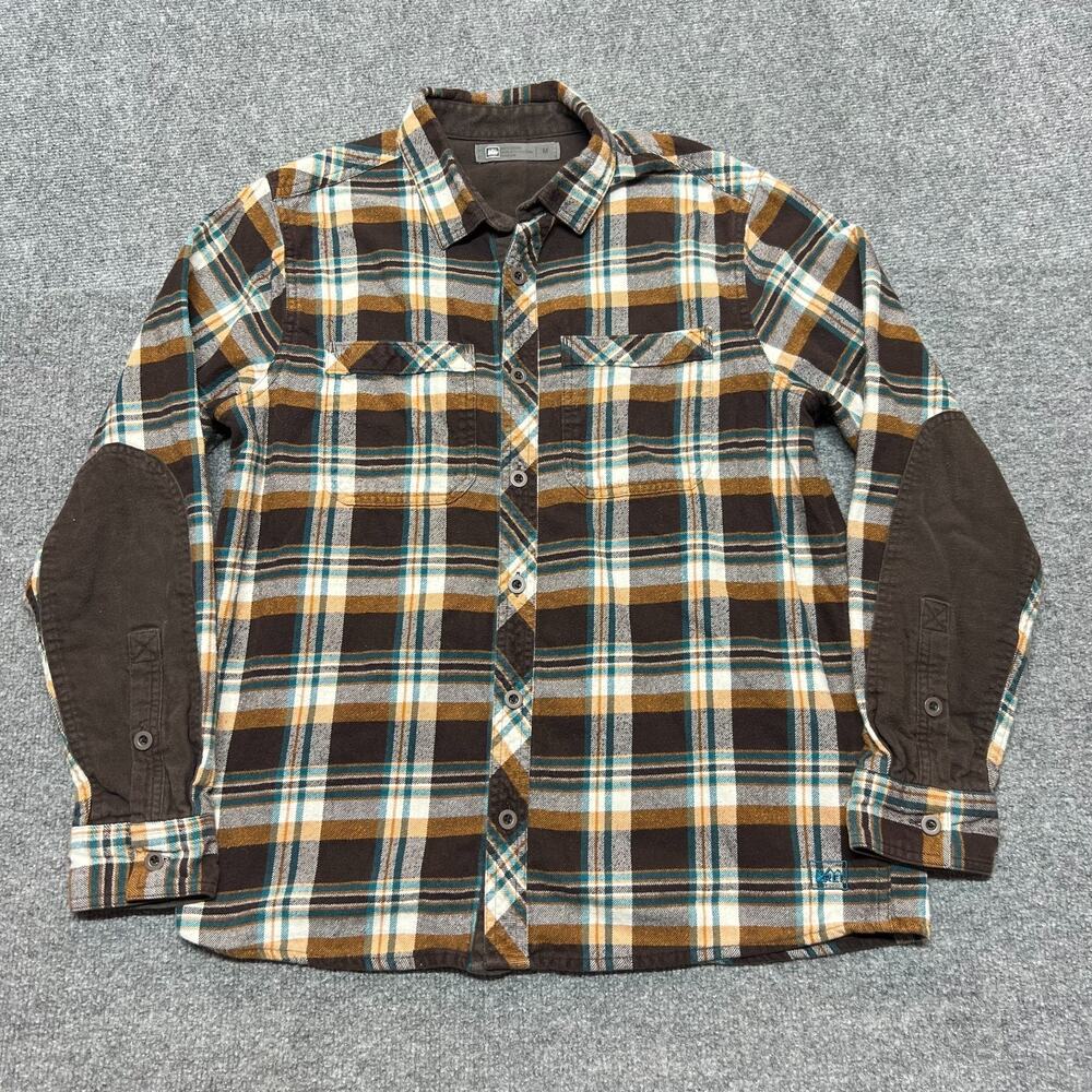 REI Co-op Men's M Brown Plaid Flannel Shirt Elbow Patches Long Sleeve